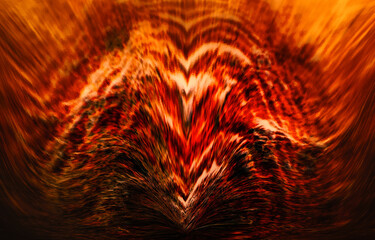 炎のような赤褐色の猛禽類や獣が迫ってくるインパクトの強い毛むくじゃらなアニマルアートテクスチャー