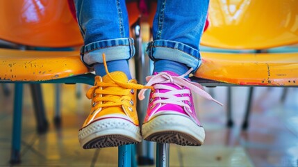 close up view of women's sneakers with a blurred background