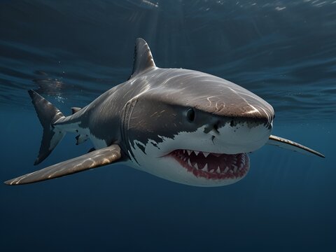 "Realistic White Shark in the Blue Ocean - AI-Generated Professional Photography"