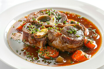 Osso Buco on a plate. Braised veal shanks with vegetables.