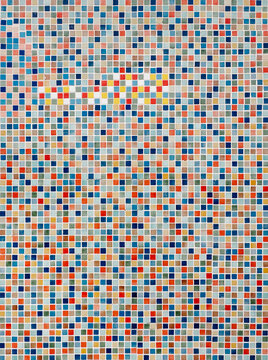 Colorful mosaic tile wall with diverse patterns and vibrant hues