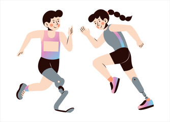 Male Paralympic Runner Illustration. Female Paralympic Runner. Paralympic Athletes Illustration