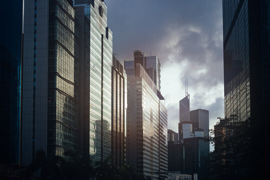 City Skyscrapers with Dramatic Clouds