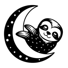 A sloth taking a nap on a crescent moon