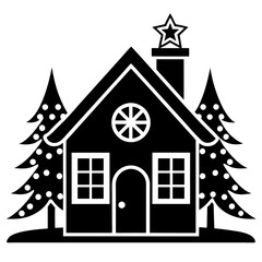 christmas tree with house, christmas house vector illustration, Christmas house vector art, christmas tree with house silhouette, house vector icon, eps