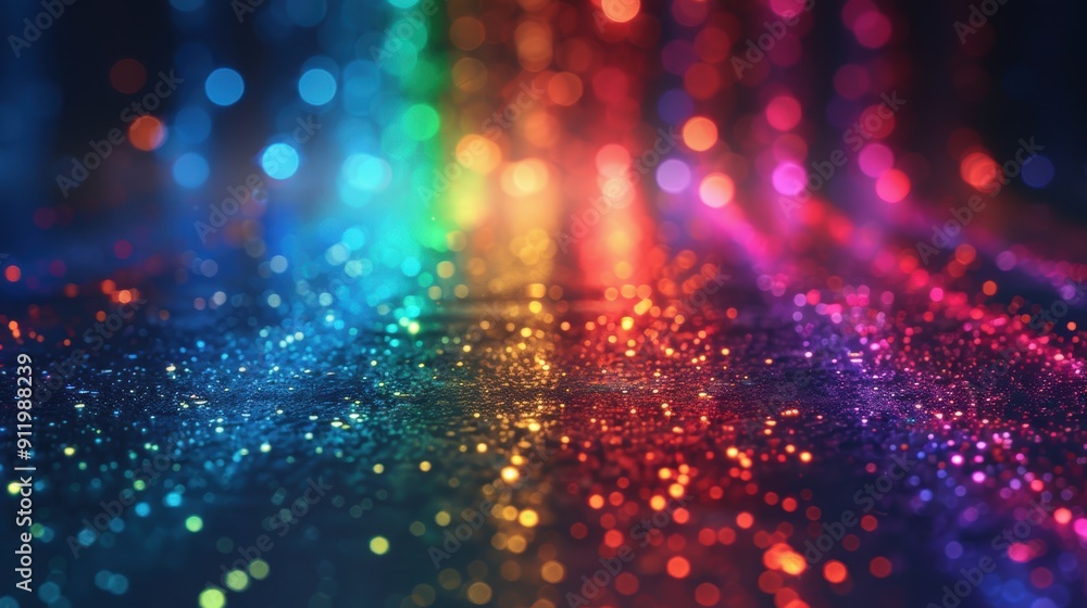 Aufkleber a vibrant and colorful background of rainbow glitter with bokeh effect, creating a festive and joyfu