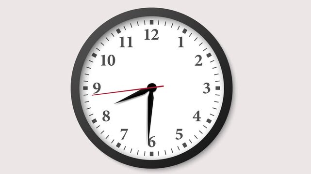 abstract beautiful wall clock animation background, digital analog clock animated white background,
 Clock icon 4k Animation. black color counting down circle clock animation on white background.