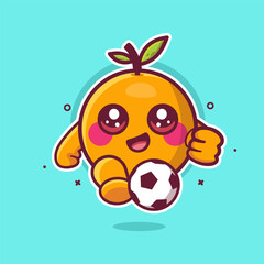 smiling orange fruit character mascot playing football isolated cartoon