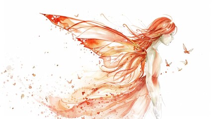 Fototapeta premium Fairy with delicate wings,Clipart, watercolor illustration, Perfect for nursery art The style is hand drawn, white background