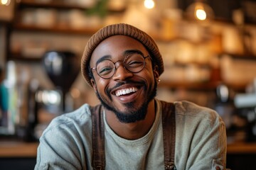 Fototapeta premium young African American hipster man laughing with a wide infectious smile