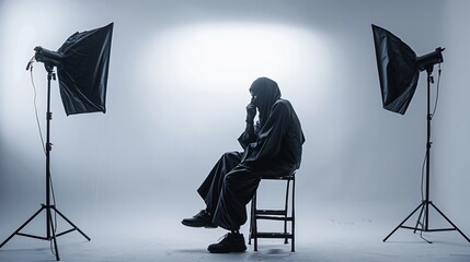 Silhouetted Figure in a Studio Setting