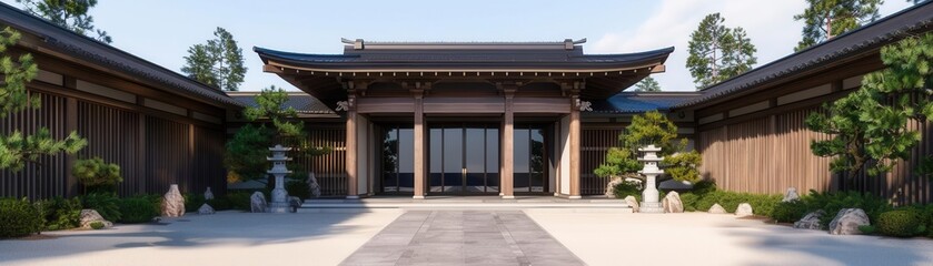 Fototapeta premium Japanese Shinto architecture, simplicity and harmony, focus on, spiritual design, realistic, composite, shrine