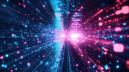 Abstract Digital Tunnel with Glowing Lights