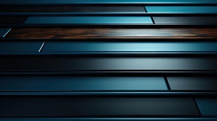 Fototapeta premium A futuristic, metallic interior wall with wooden planks.