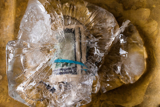 Dollar Bills Frozen in Ice