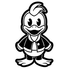A cute cartoon featuring a friendly male duck