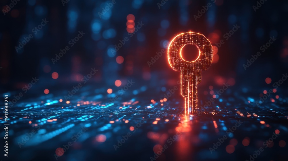 Aufkleber an illustration of an illuminated key standing on the horizon, symbolizing security and protection i