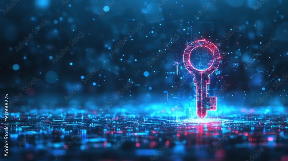 Aufkleber an illustration of an illuminated key standing on the horizon, symbolizing security and protection i