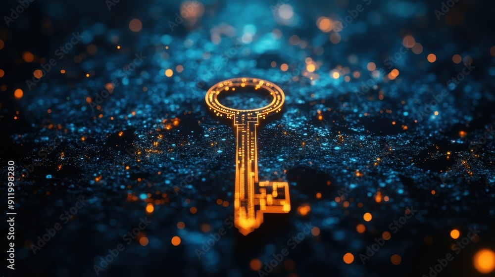 Aufkleber an illustration of an illuminated key standing on the horizon, symbolizing security and protection i
