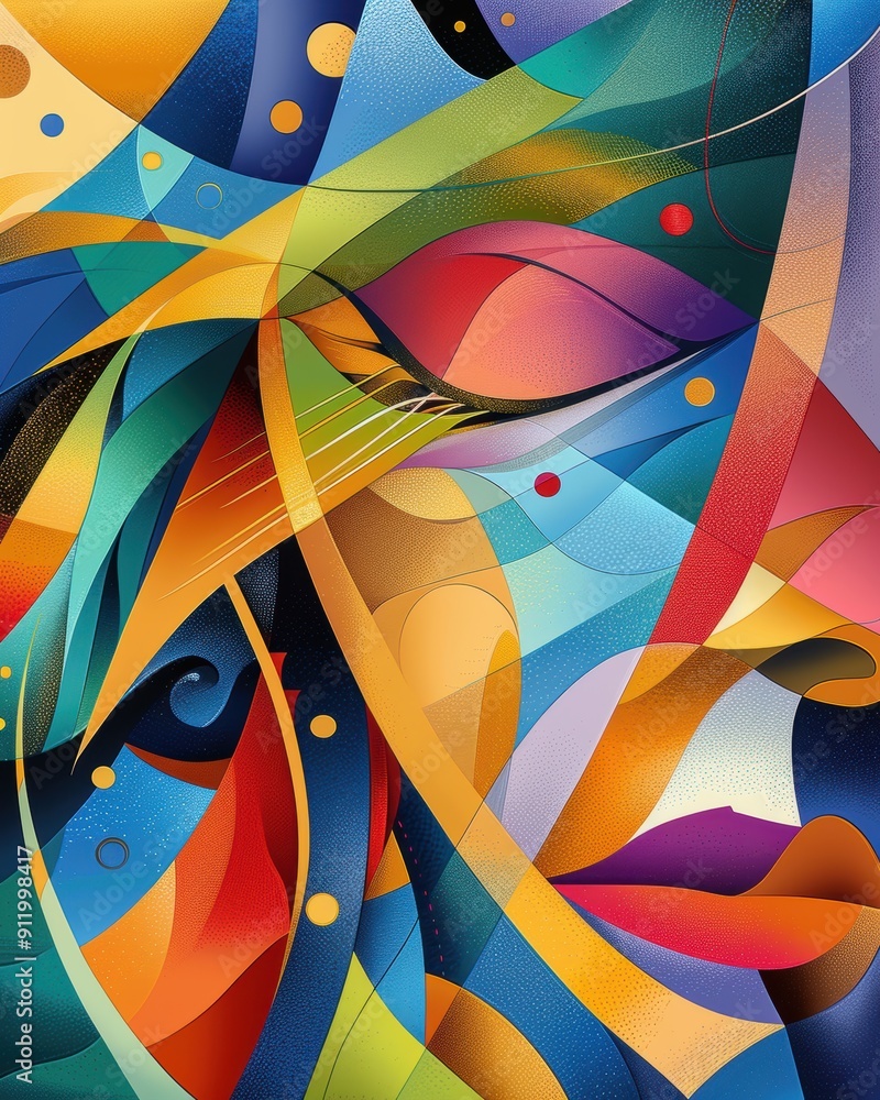 Aufkleber vibrant abstract artwork featuring a stylized face with colorful patterns, blending emotions and art