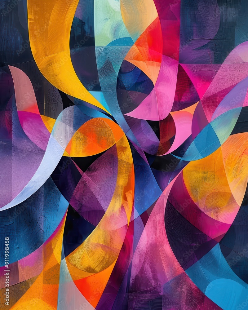Poster vibrant abstract artwork with colorful curves and shapes, perfect for adding energy to any space or 