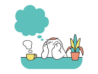 一息つきながら何か考え事をするヒト