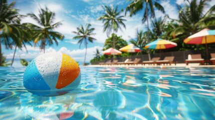 Fototapeta premium beach ball in the middle of a pool with sunny bottom