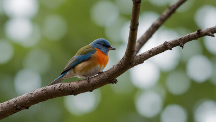 A small, brown bird with a long tail is perched on a branch. The background is blurred green foliage.
