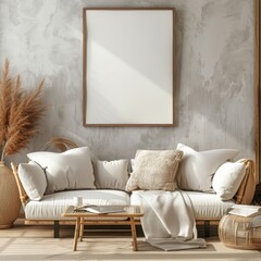 Mockup Frame in Scandinavian Living Room - Stylish Interior Design Concept for Art or Photo Display.