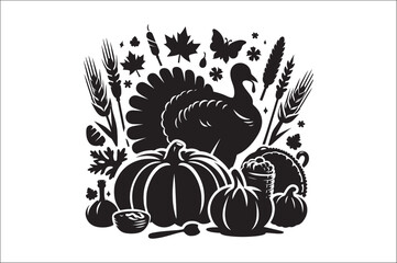 Turkey bird vector Silhouette. Turkey Animal black and white on a White Background. Turkey icons Vector.
Wild turkey silhouette with white background.