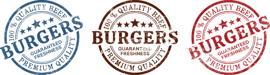Premium quality round burger rubber stamp design grunge style