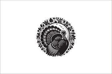 Fototapeta premium Turkey bird vector Silhouette. Turkey Animal black and white on a White Background. Turkey icons Vector. Wild turkey silhouette with white background.