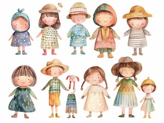 Art and Craft Business  Characters for artists and crafters,Clipart, watercolor illustration, Perfect for nursery art The style is hand  drawn, white background