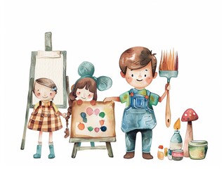 Art and Craft Business  Characters for artists and crafters,Clipart, watercolor illustration, Perfect for nursery art The style is hand  drawn, white background