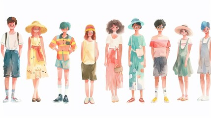 Fototapeta premium Graphic Design Characters Characters for graphic design and branding,Clipart, watercolor illustration, Perfect for nursery art The style is hand drawn, white background
