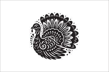 Turkey bird vector Silhouette. Turkey Animal black and white on a White Background. Turkey icons Vector.
Wild turkey silhouette with white background.