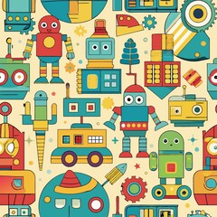 Fototapeta premium seamless pattern of playful robot toys and blocks