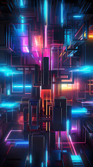 Digital technology neon lights grids lines abstract pattern poster background