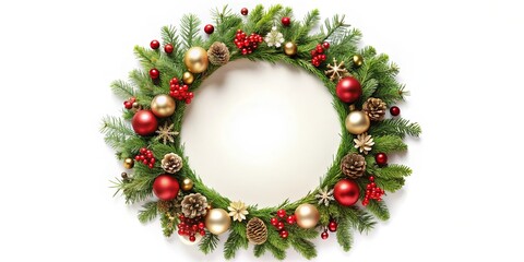 Round festive frame, christmas, holiday, celebration, circle, red, green, gold, ornament, border, wreath, decoration, party