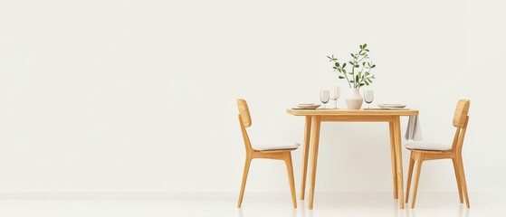 Bamboo dining set, eco-friendly dining room, flat design illustration