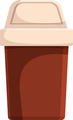 Brown trash can with a swinging lid standing open