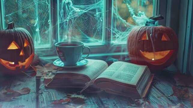 halloween still life with pumpkin