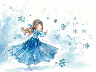 Fototapeta premium Princess in a winter wonderland,Clipart, watercolor illustration, Perfect for nursery art The style is hand drawn, white background