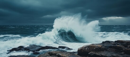 Ocean Wave Crashing on Rocks