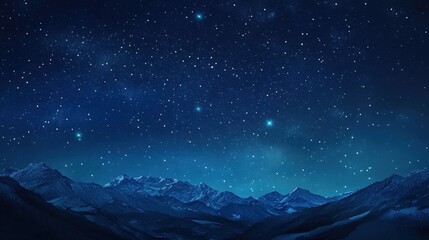 Fototapeta premium Starry night sky filled with countless stars and constellations shining brightly over a snow-covered mountain range.