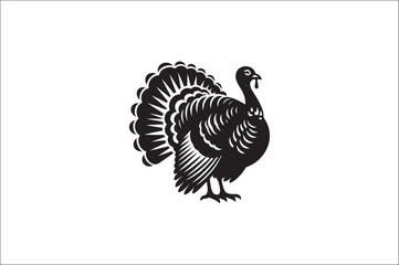 Turkey bird vector Silhouette. Turkey Animal black and white on a White Background. Turkey icons Vector.
Wild turkey silhouette with white background.