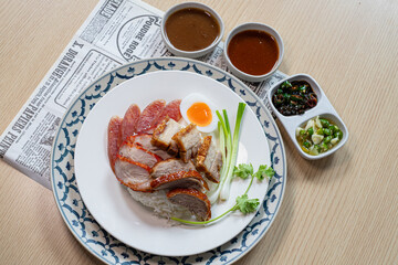 Red pork, crispy pork, roast duck rice