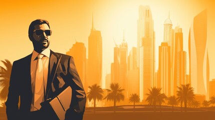 Fototapeta premium Arab businessman in Dubai, one color background with generative ai