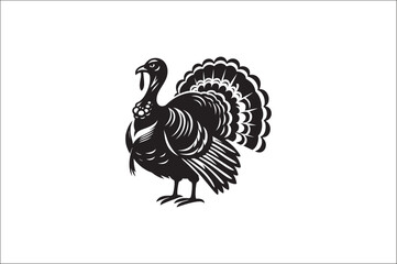 Turkey bird vector Silhouette. Turkey Animal black and white on a White Background. Turkey icons Vector.
Wild turkey silhouette with white background.