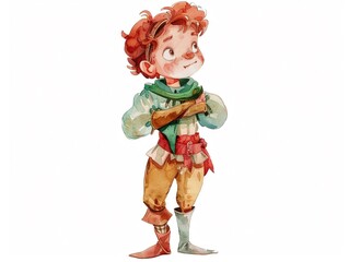 Prince in a charming stance,Clipart, watercolor illustration, Perfect for nursery art The style is hand  drawn, white background